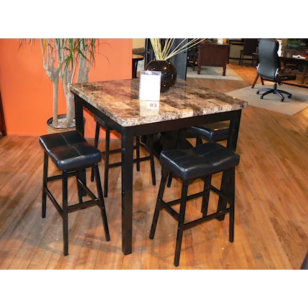 5 Piece Square Top Faux Marble Gathering Table and Uoholstered Seat Bar Stool Dining Set